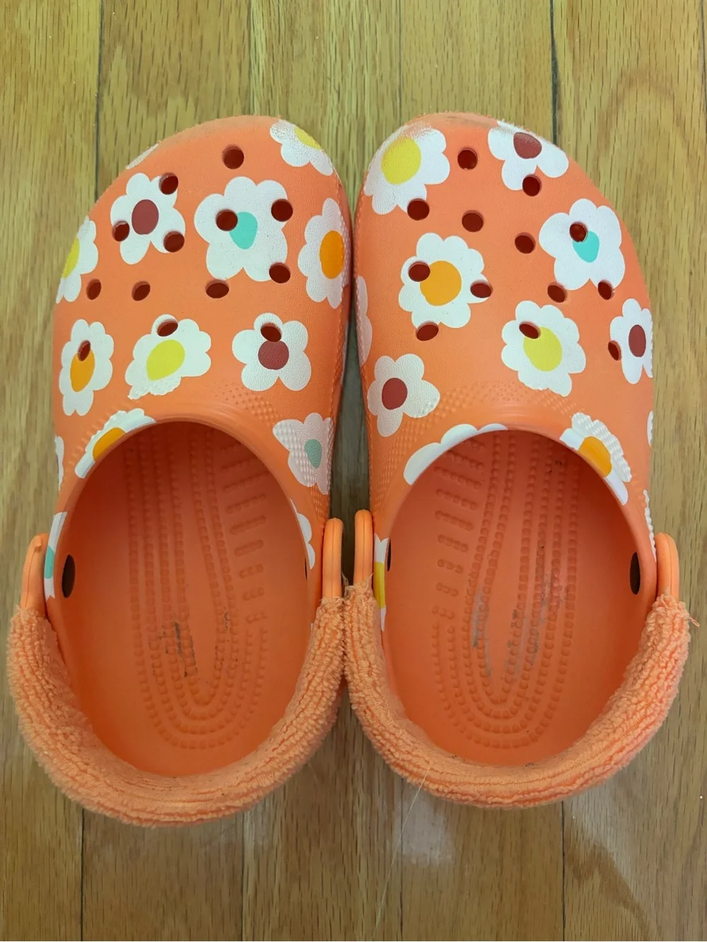Kids Orange Floral Crocs Size 1